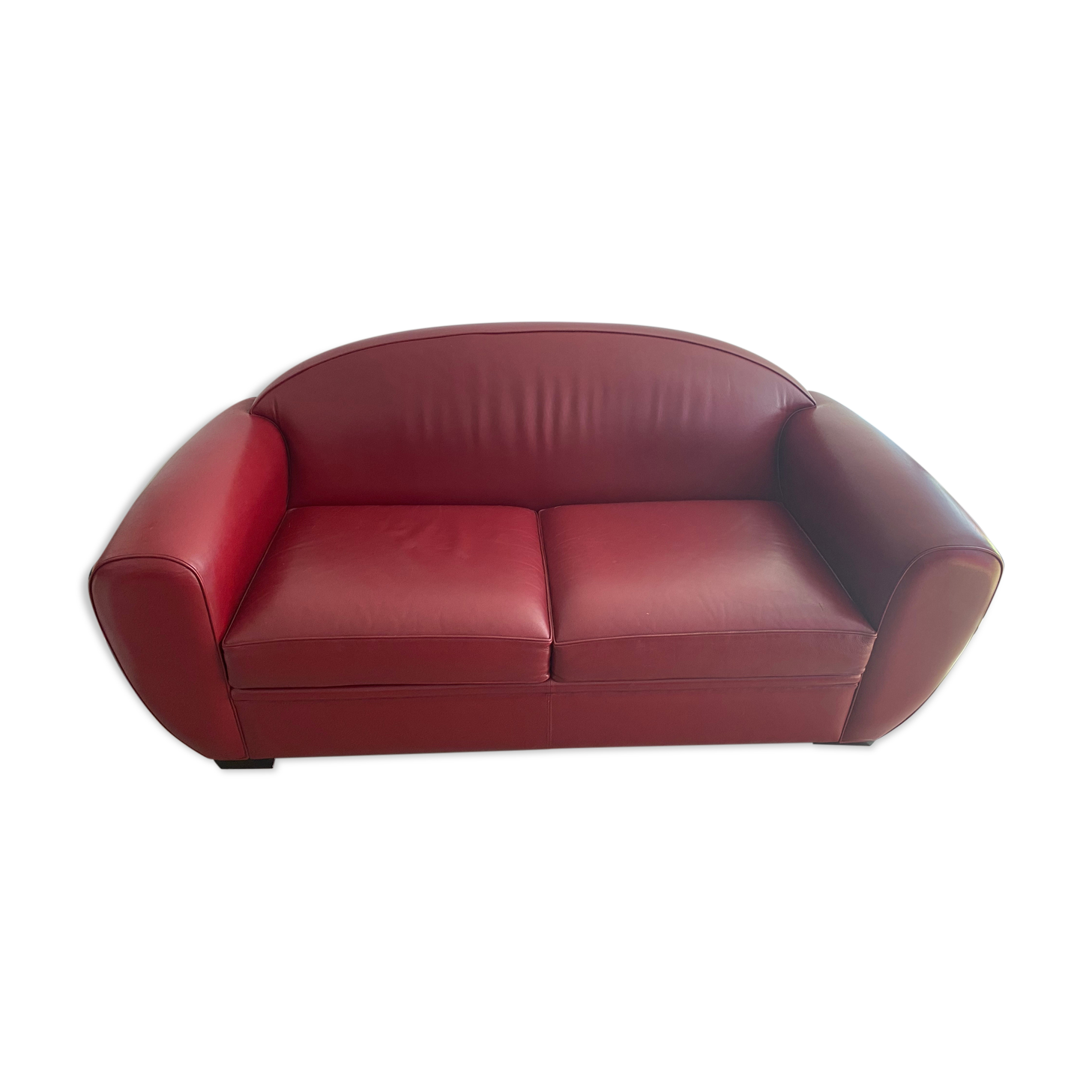 Canapé lit club convertible cuir rouge Hugues Chevalier deux assises