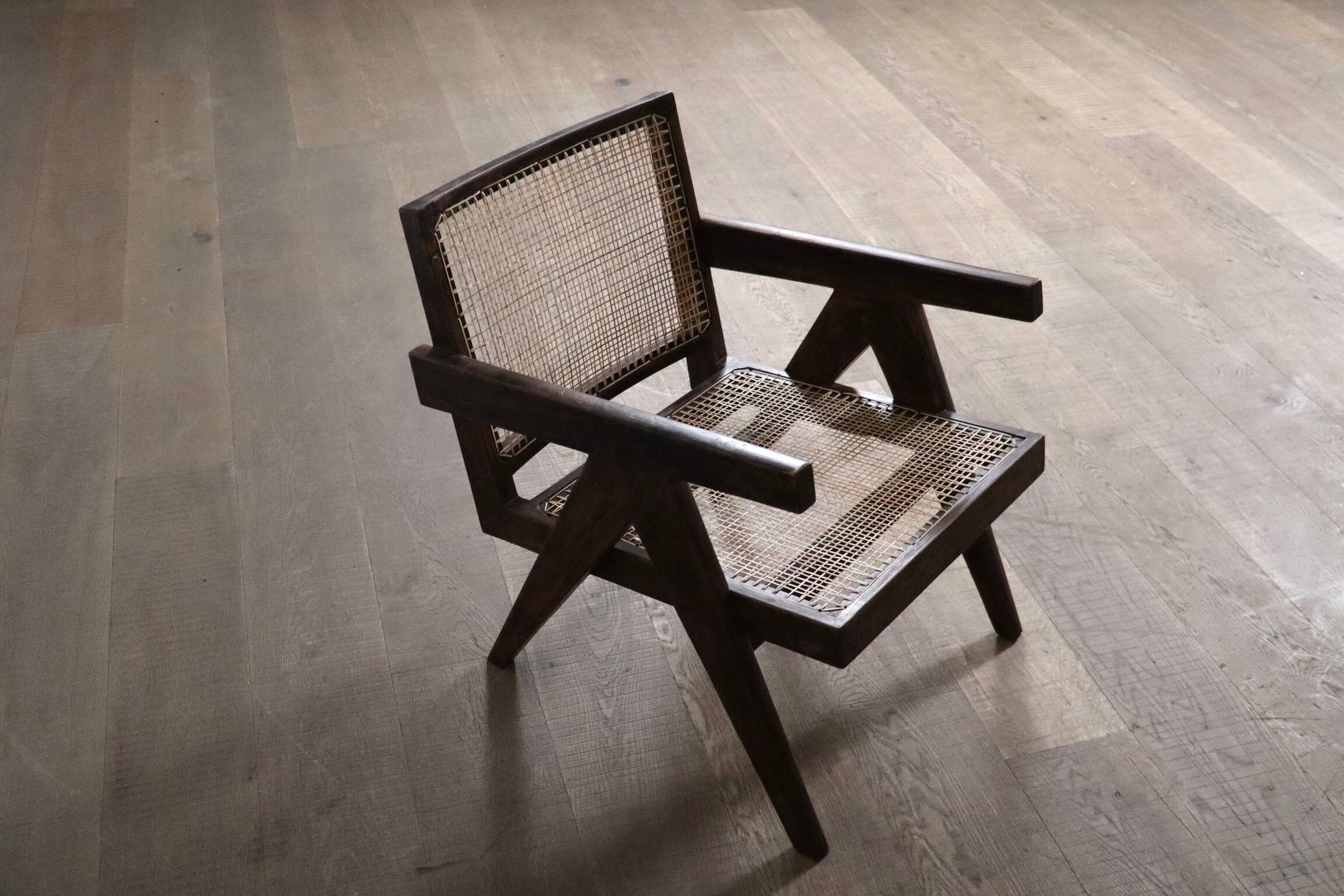 Pierre Jeanneret lounge chairs PJ-SI-29-A in teak and Cane, 1950s