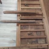 19th-century solid walnut farmhouse table, benches, extensions, Ardèche.