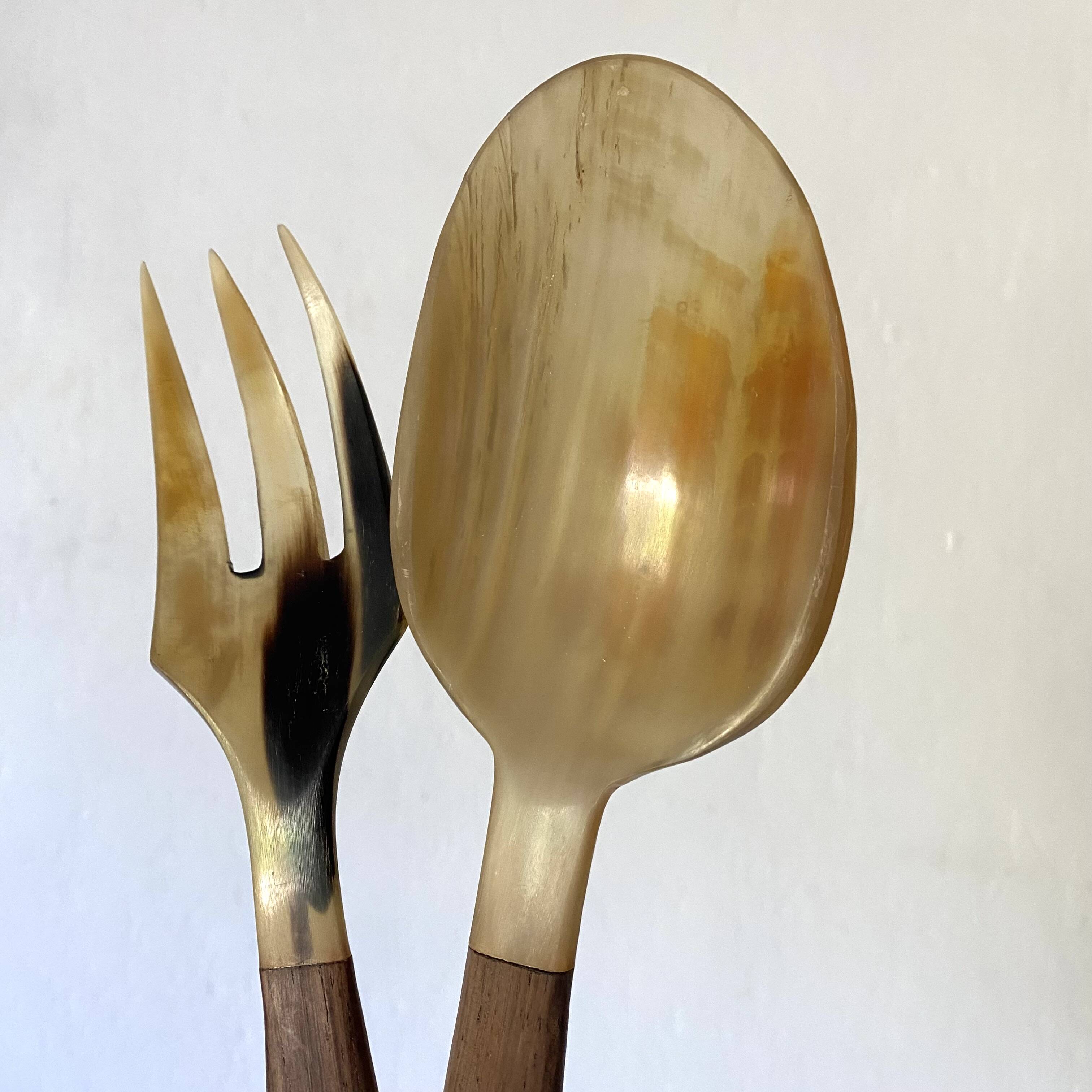 Wooden and horn salad servers