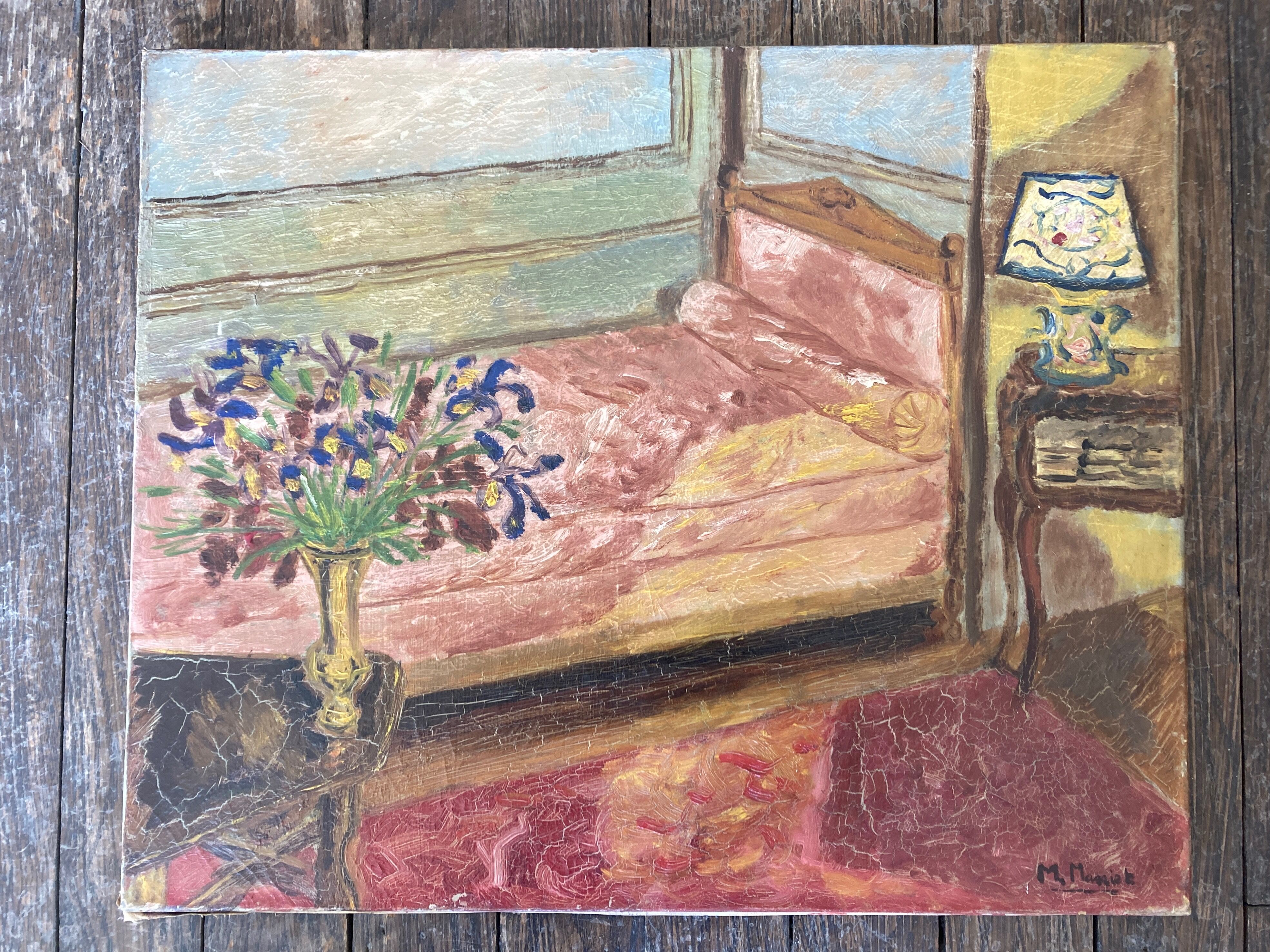 Interior scene portrait of the guest room in spring oil on canvas 1960