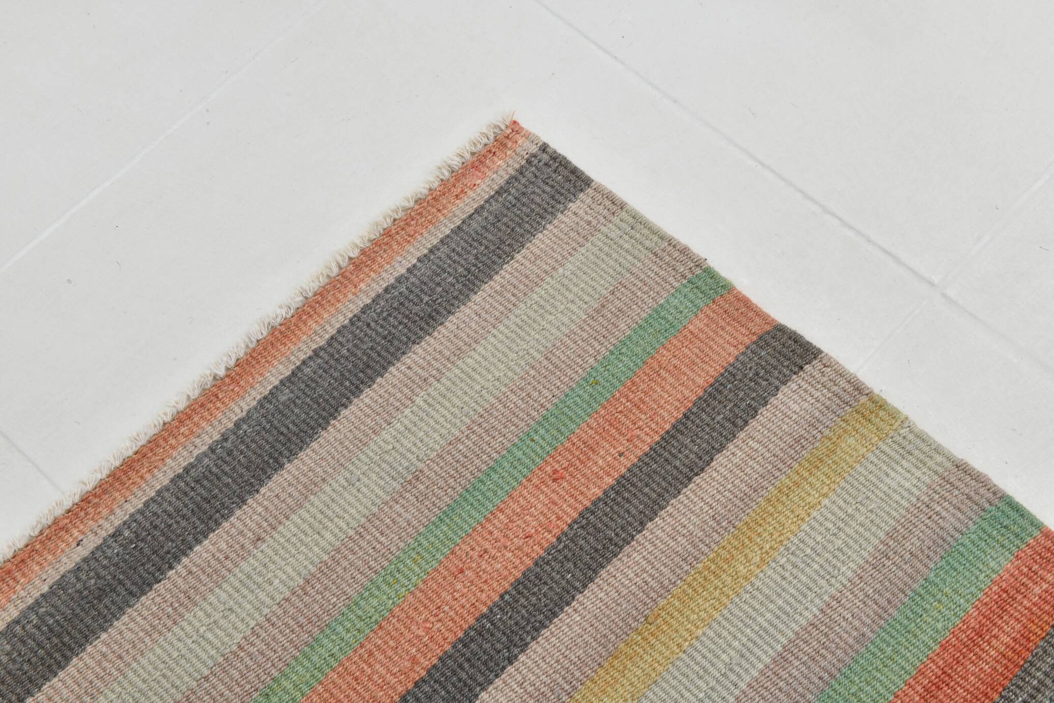 Green Striped Turkish Vintage Kilim Rug, 167x298Cm