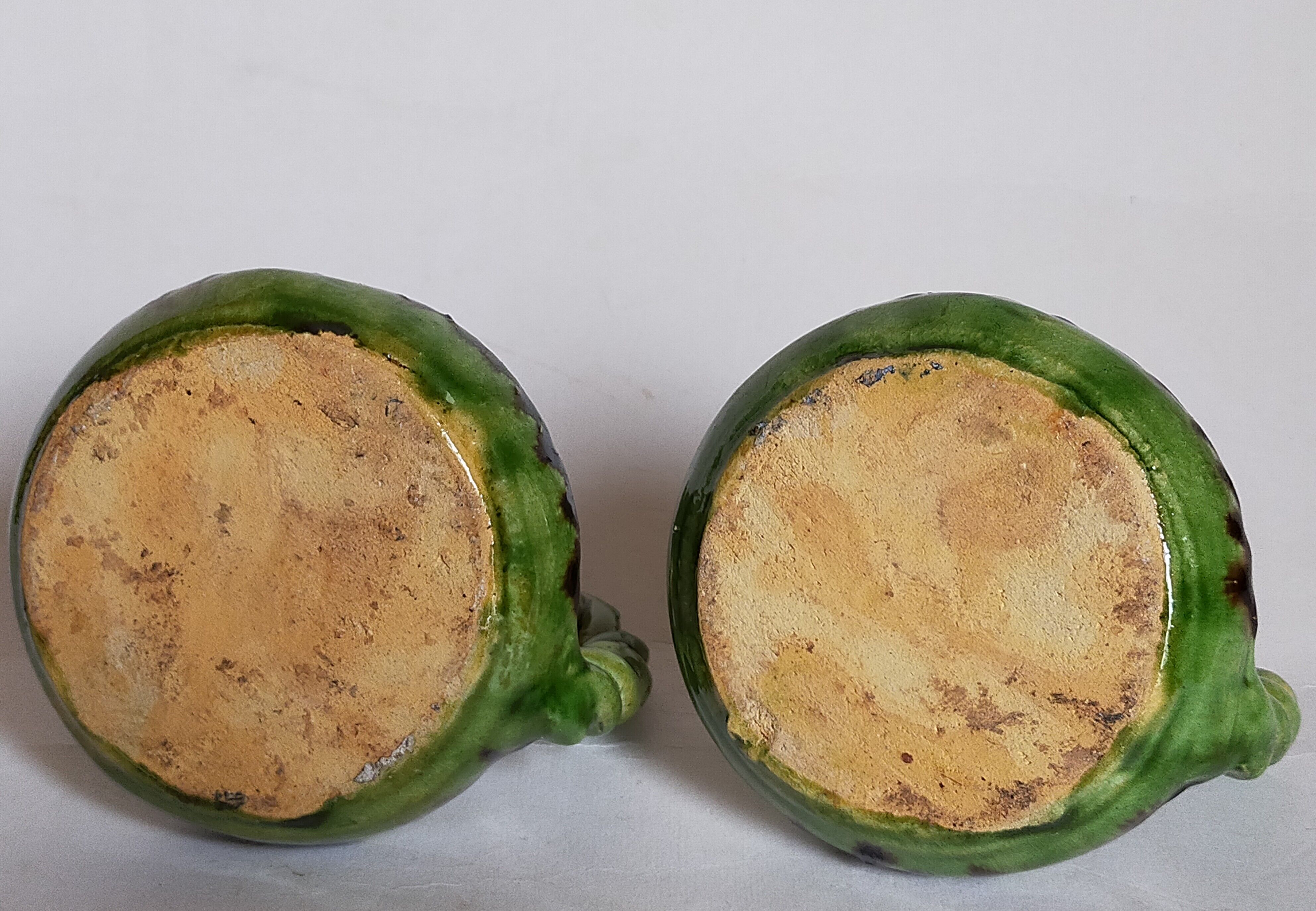 Duo of vintage potter's ceramic candle holders Regional Folk Art