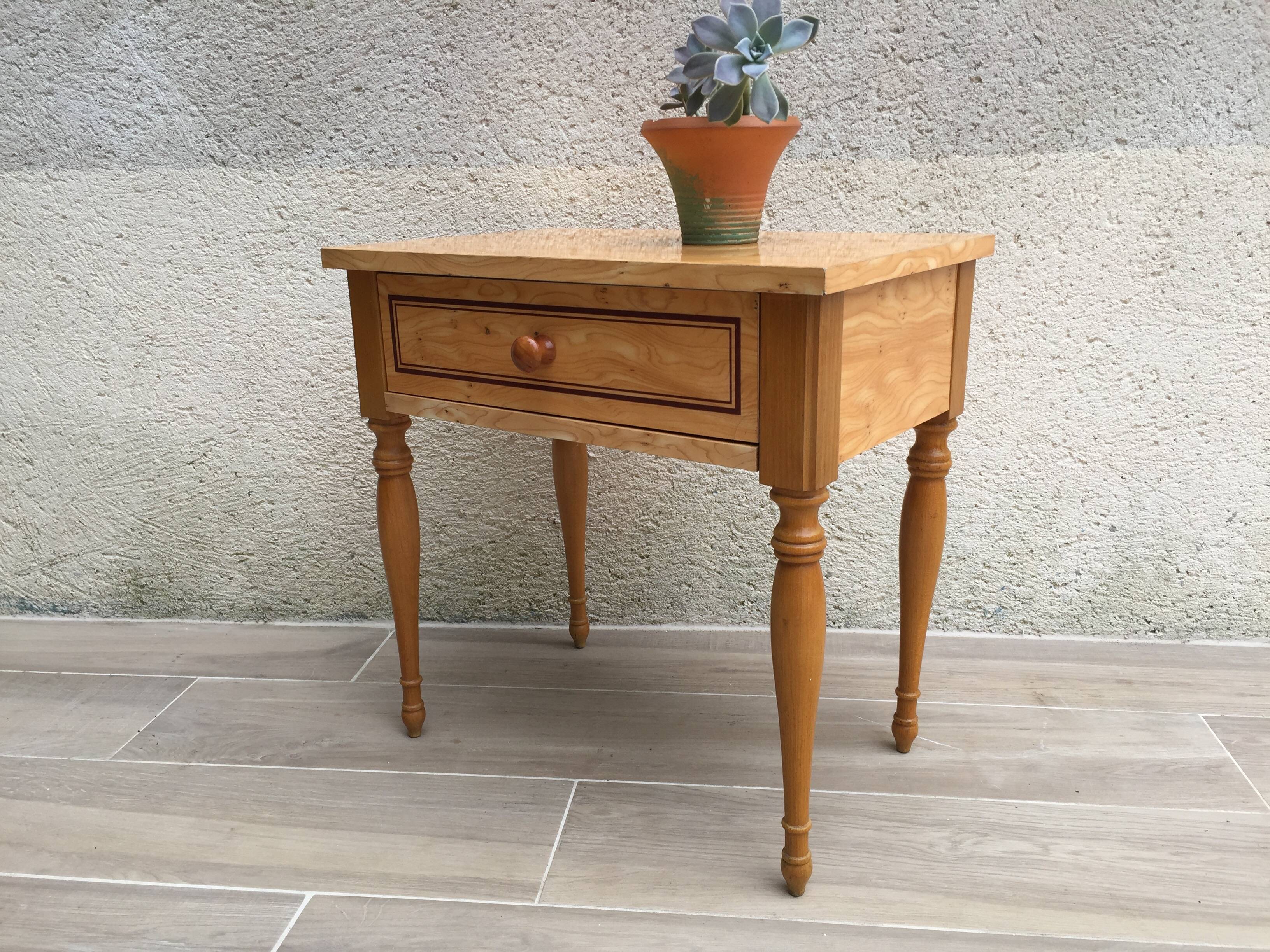 Formica and vintage wood bedside table