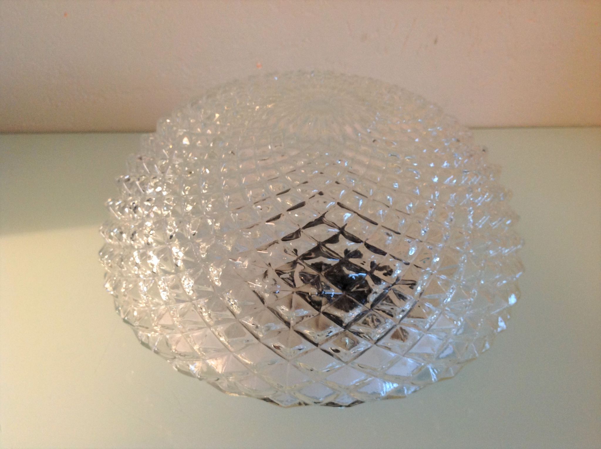 Round glass ceiling lamp diamond tips, vintage 60/70s