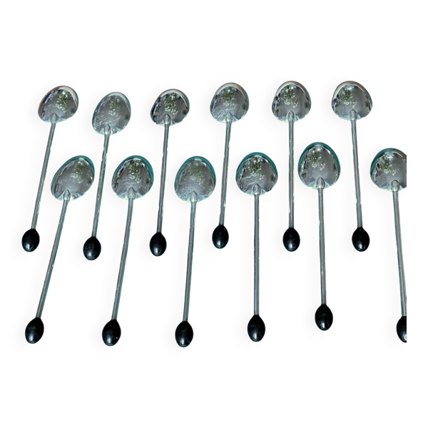 Christofle - 12 cuillères à expresso modèle Grain de café métal argenté