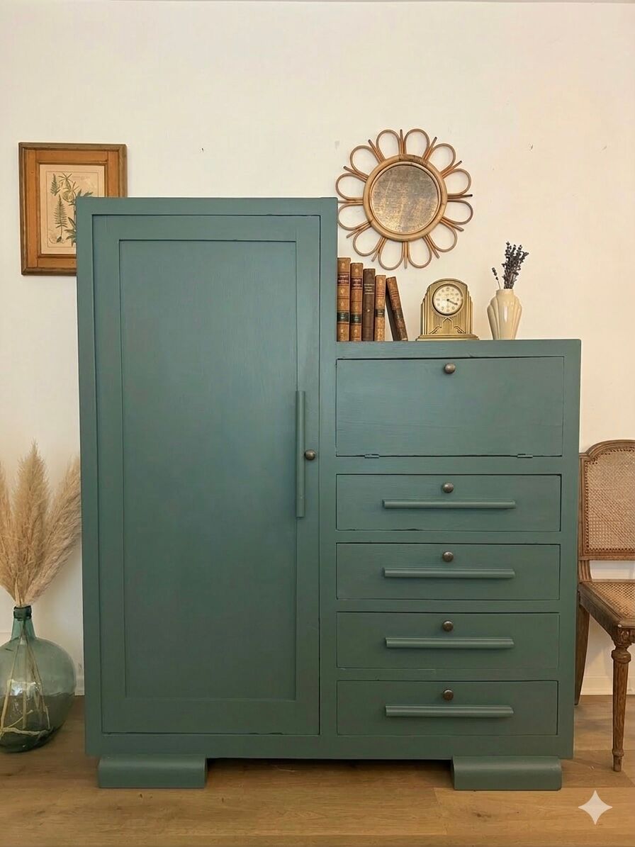 Art Deco Secretary Cabinet in solid wood