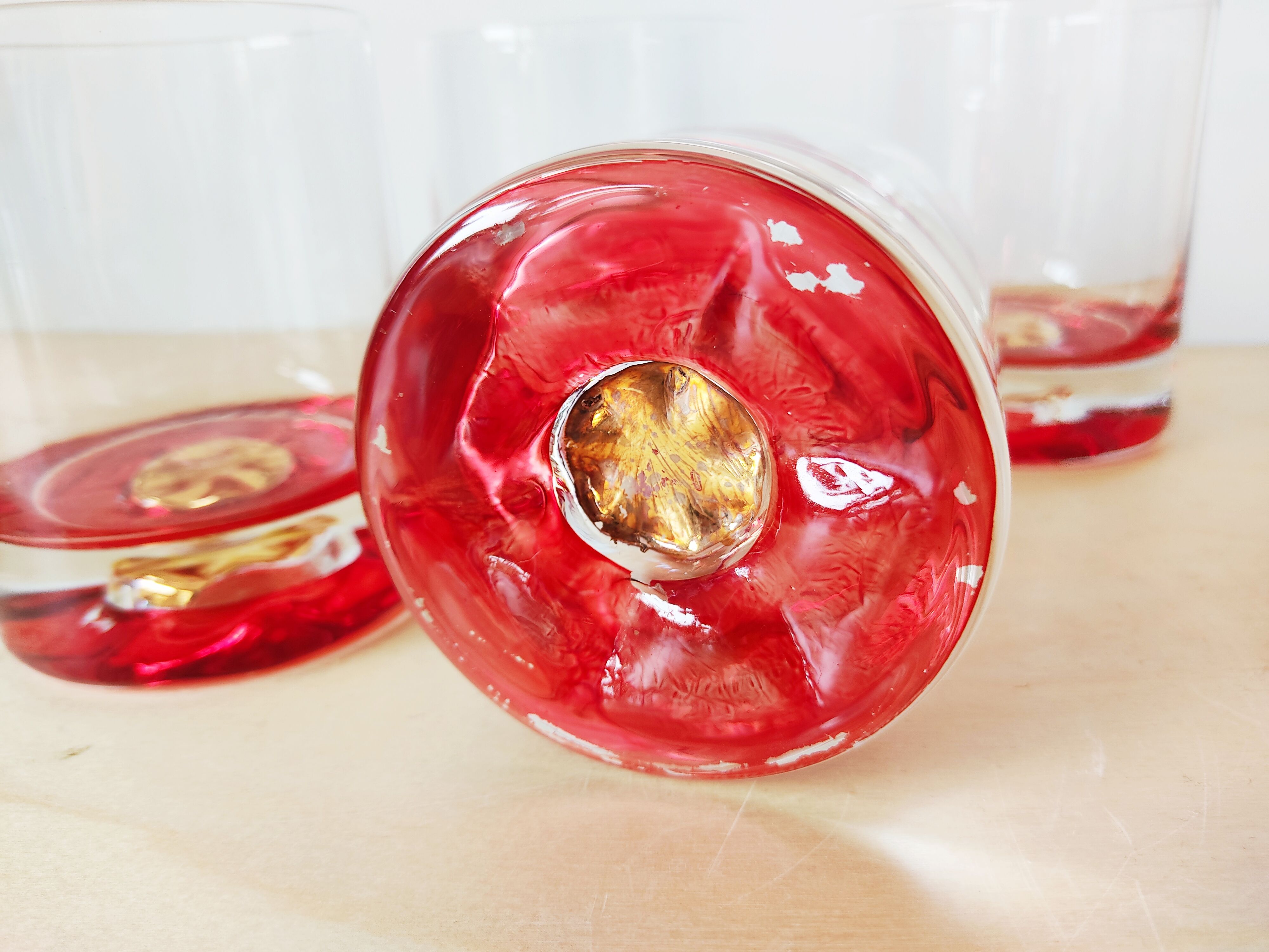 Set of 5 gold-lozenges whiskey glasses