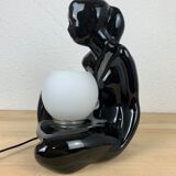 Black ceramic lamp and opal globe
