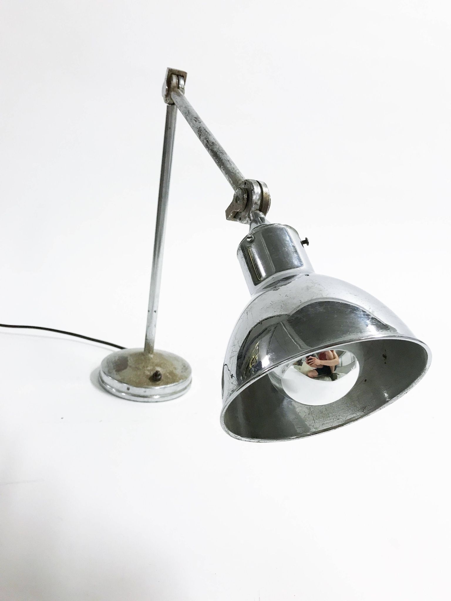 Vintage industrial chrome work light by AGI, 1930s