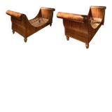 Set of 19th Century Italian Empire Flamed Walnut Sleigh Beds or Daybeds