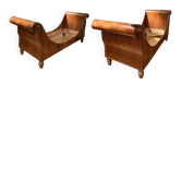 Set of 19th Century Italian Empire Flamed Walnut Sleigh Beds or Daybeds