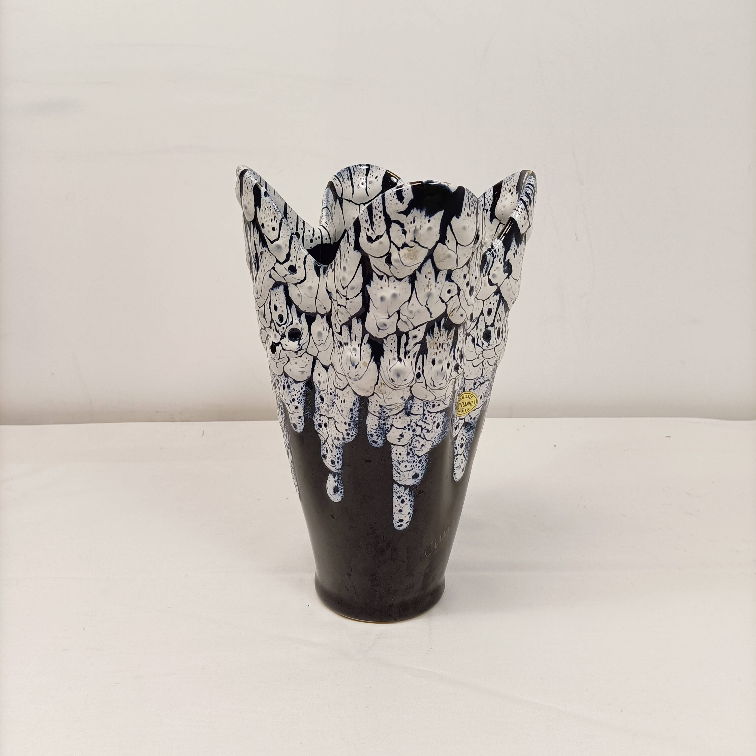 Grand vase en céramique émaillée noir et blanc – style contemporain 25 cm