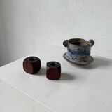 Pair of 1960s teak and brass "dice" candlesticks