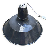 Industrial enameled pendant light, gray blue, vintage.
