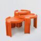 3 tables orange Giotto Stoppino pour Kartell, années 1960
