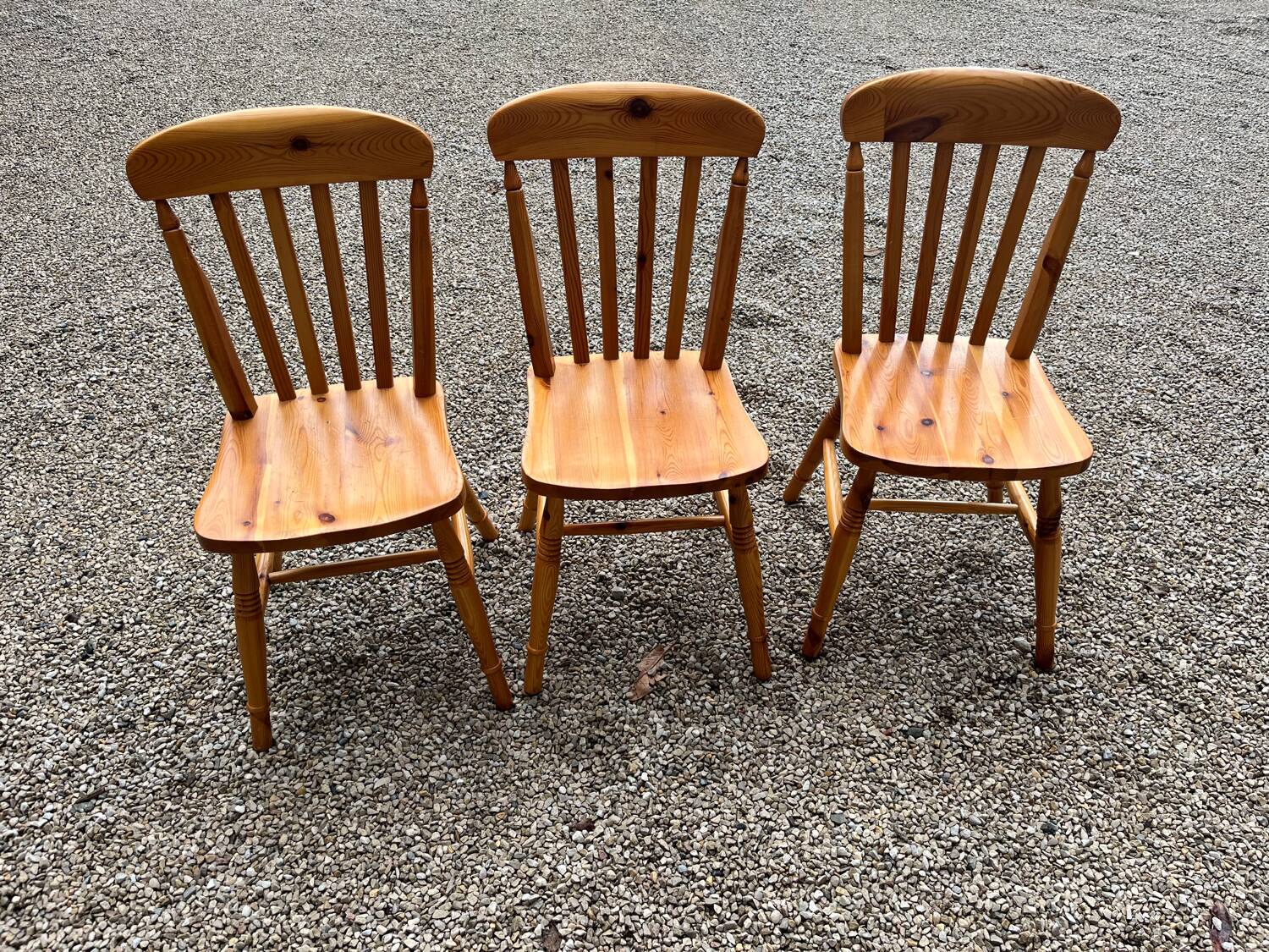 Set of 3 vintage chalet-style chairs.