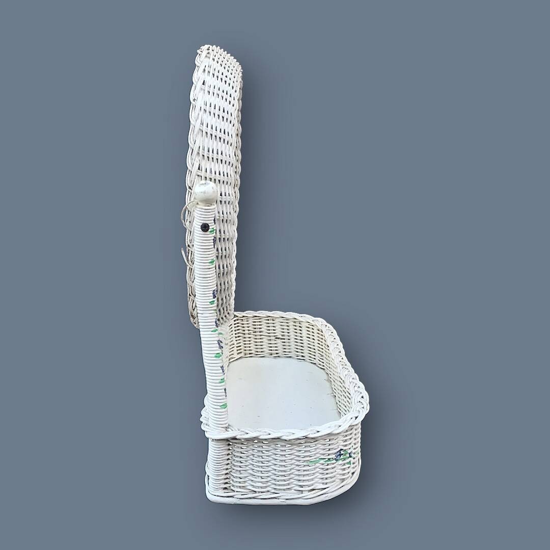 Off-white rattan vanity mirror – floral decoration – 1960s–1970s