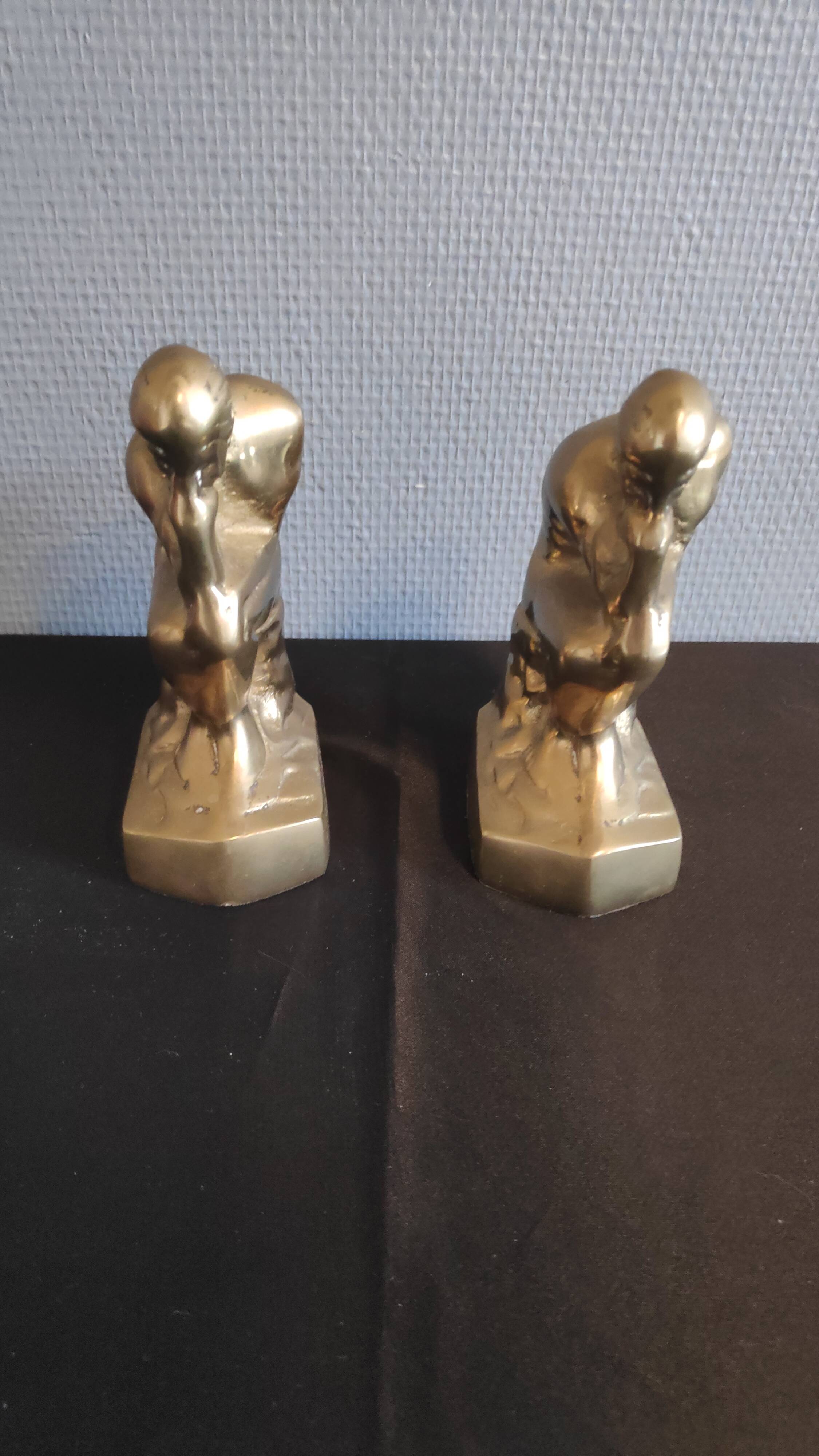 Brass bookend after rodin's "thinker"