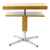 Table basse pivotante fonctionnaliste en acier et frêne, années 1960