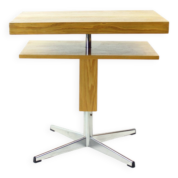 Table basse pivotante fonctionnaliste en acier et frêne, années 1960