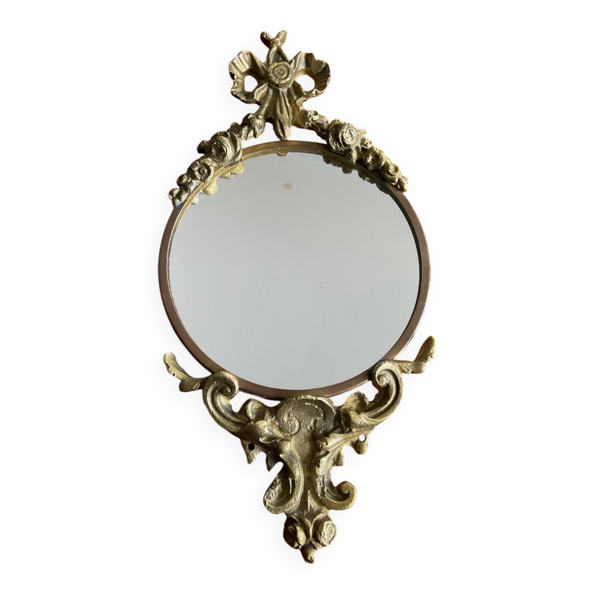 Antique small bronze mirror in Louis XIV style