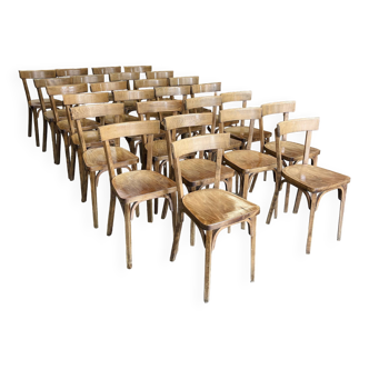 Lot de 26 chaises bistrot Baumann bois années 50 France