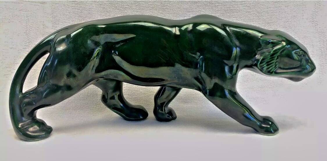 Ancienne statue statue lionne tigre Art Déco 1930 craquelé Saint Clément