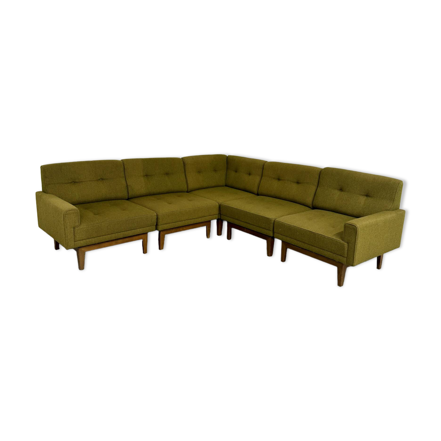 Ancien canapé d’angle modulable design scandinave en tissu vert 1960