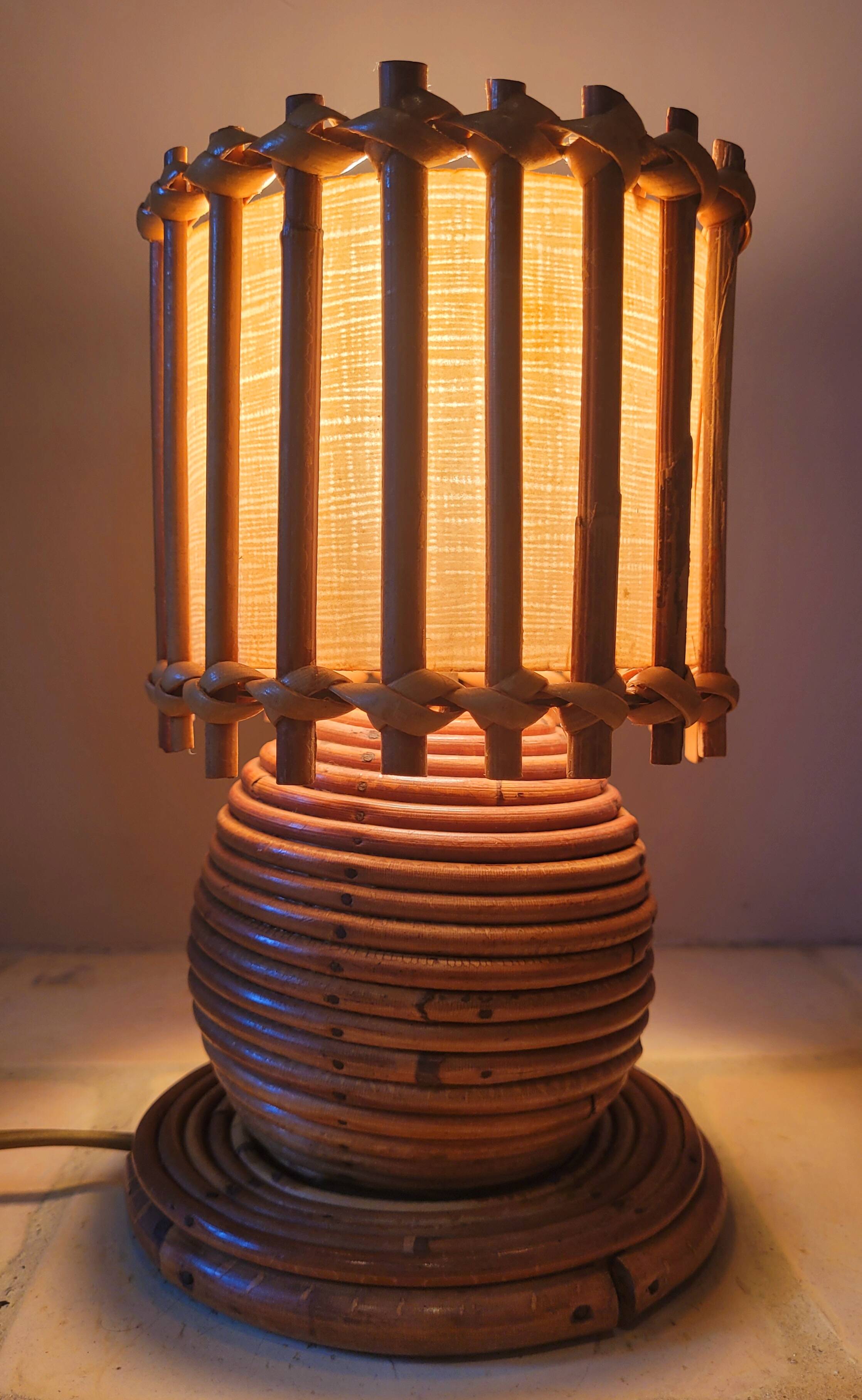 Old vintage Louis Sognot rattan lamp from the 50s and 60s