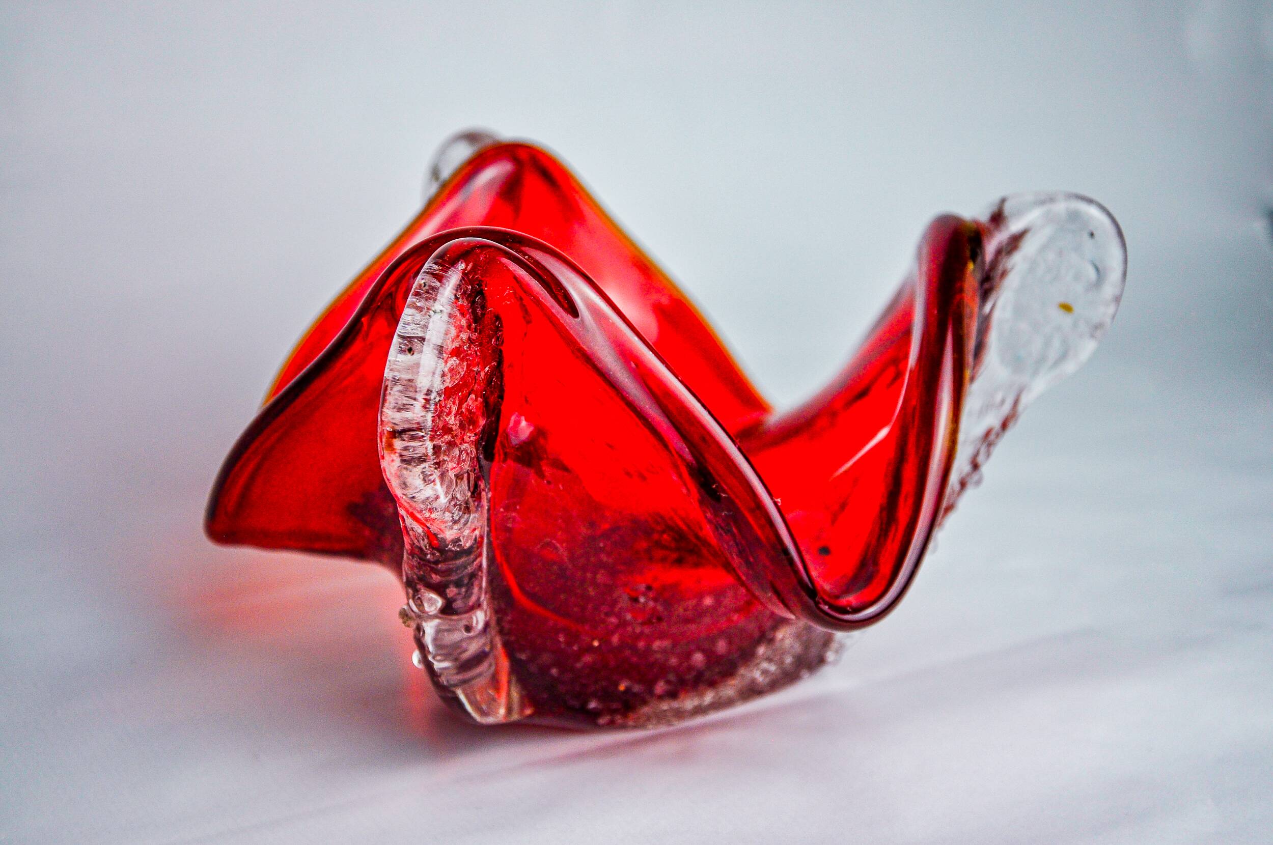 Sommerso red pocket tray by Seguso, frosted Murano glass, Italy, 1970