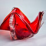 Sommerso red pocket tray by Seguso, frosted Murano glass, Italy, 1970