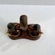 Oil and vinegar server amber glass and olive wood