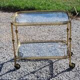 Rolling service of the 50s and 60s in gilded brass double glass trays