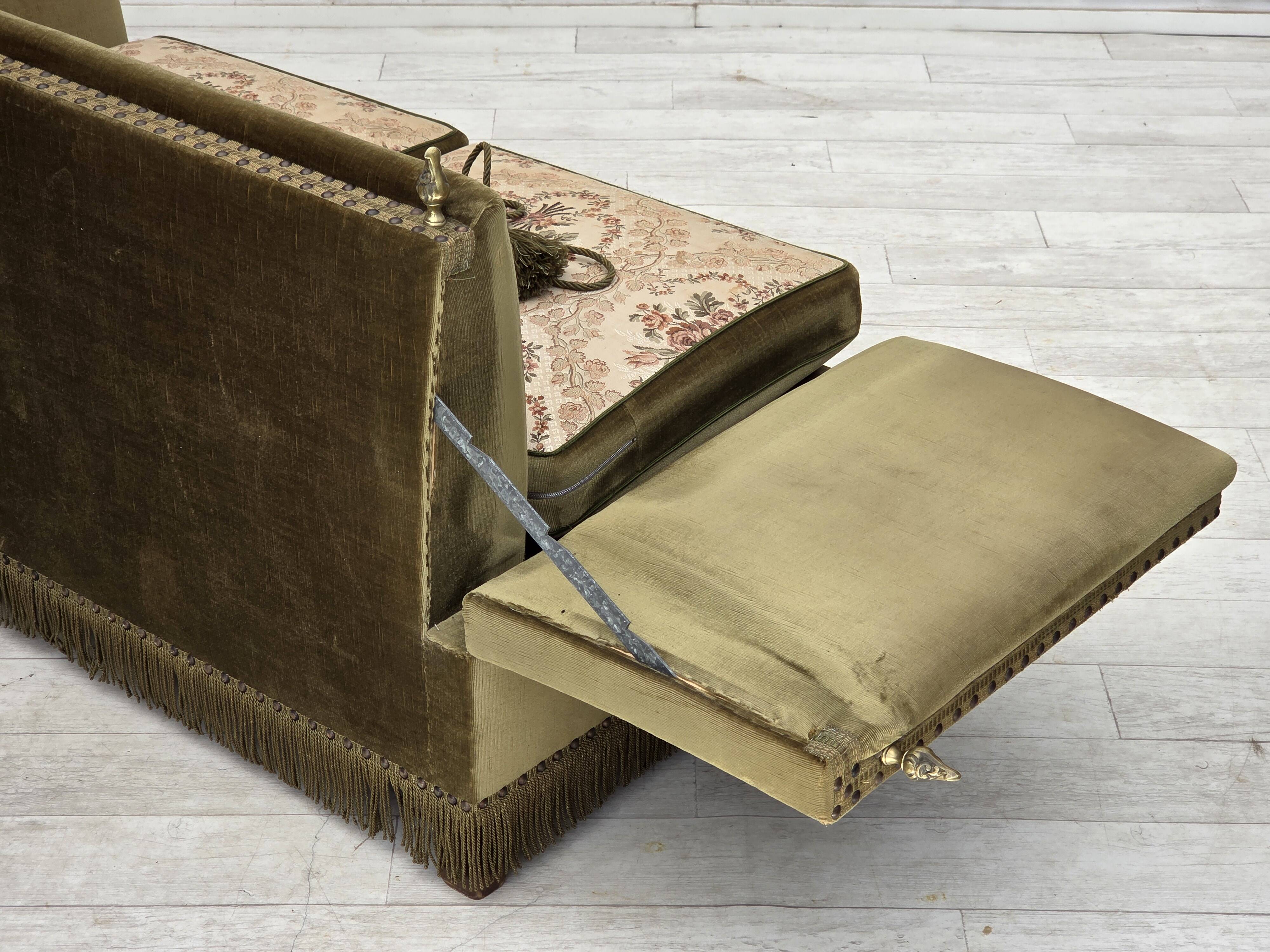 Canapé "Espagnol" à bras tombants, 2 places danois des années 1970, en velours de mobilier.