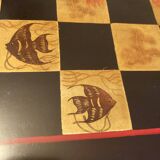 Chessboard and backgammon in lacquer and horn