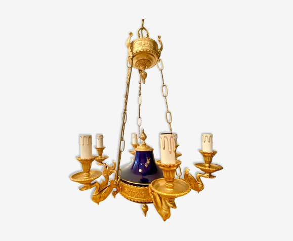 French Empire Style Ormolu 6 Arm Chandelier With Cobalt Blue Porcelain Selency French Empire Style Ormolu 6 Arm, Chandelier French Empire