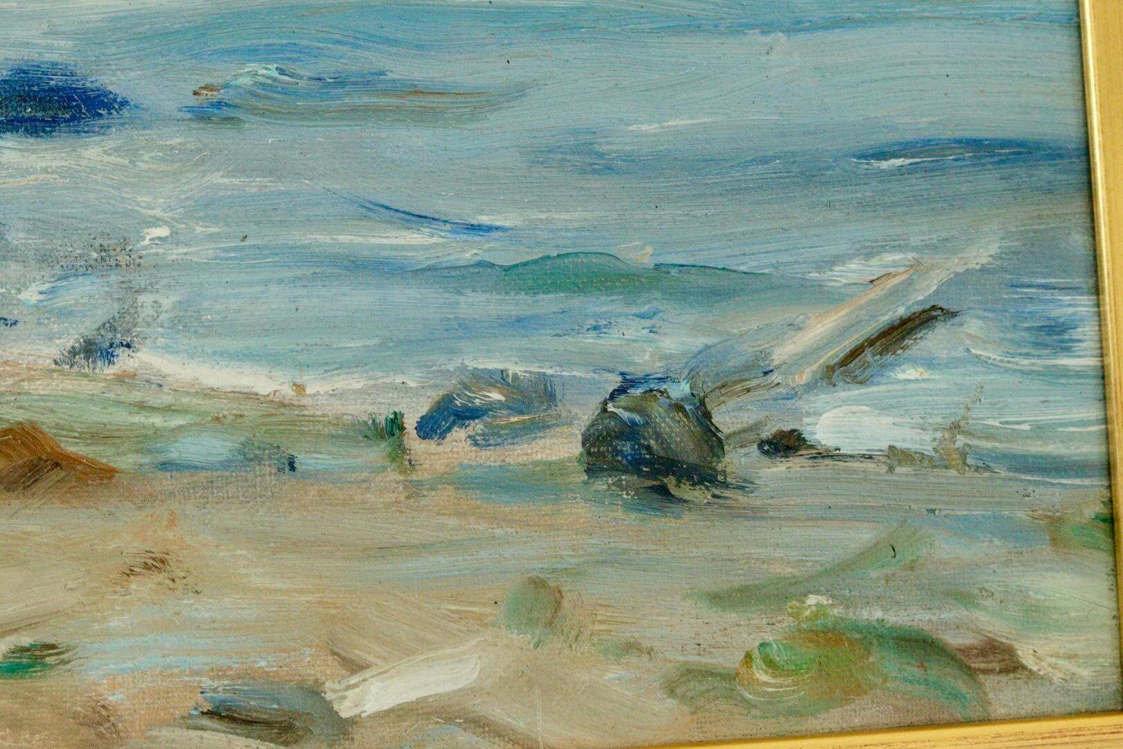 Vintage European oil on canvas – "Beach Scene"