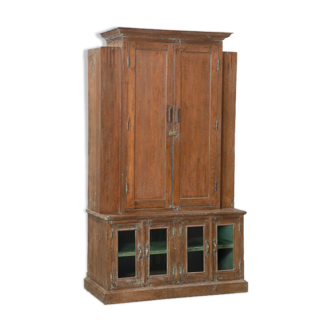 Armoire vaisselier marron vitre vieux teck piece d'origine inde