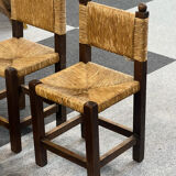 4 brutalist chairs in straw and wood