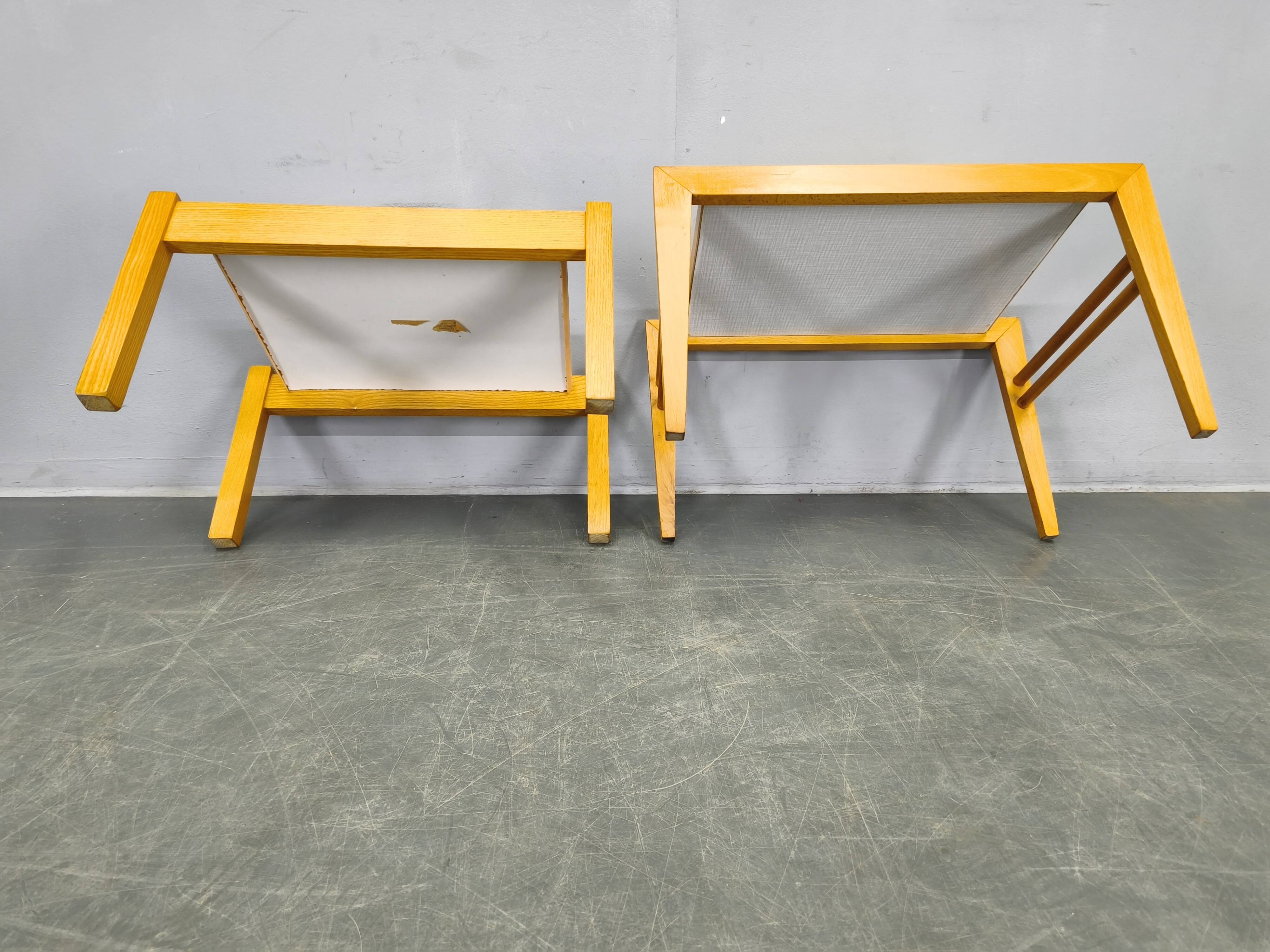 Mid Century Beech Plant Stands with Umakart Tops, 1970s Set