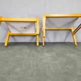 Mid Century Beech Plant Stands with Umakart Tops, 1970s Set