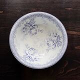 Old basin in white and purple earthenware - Floral decoration