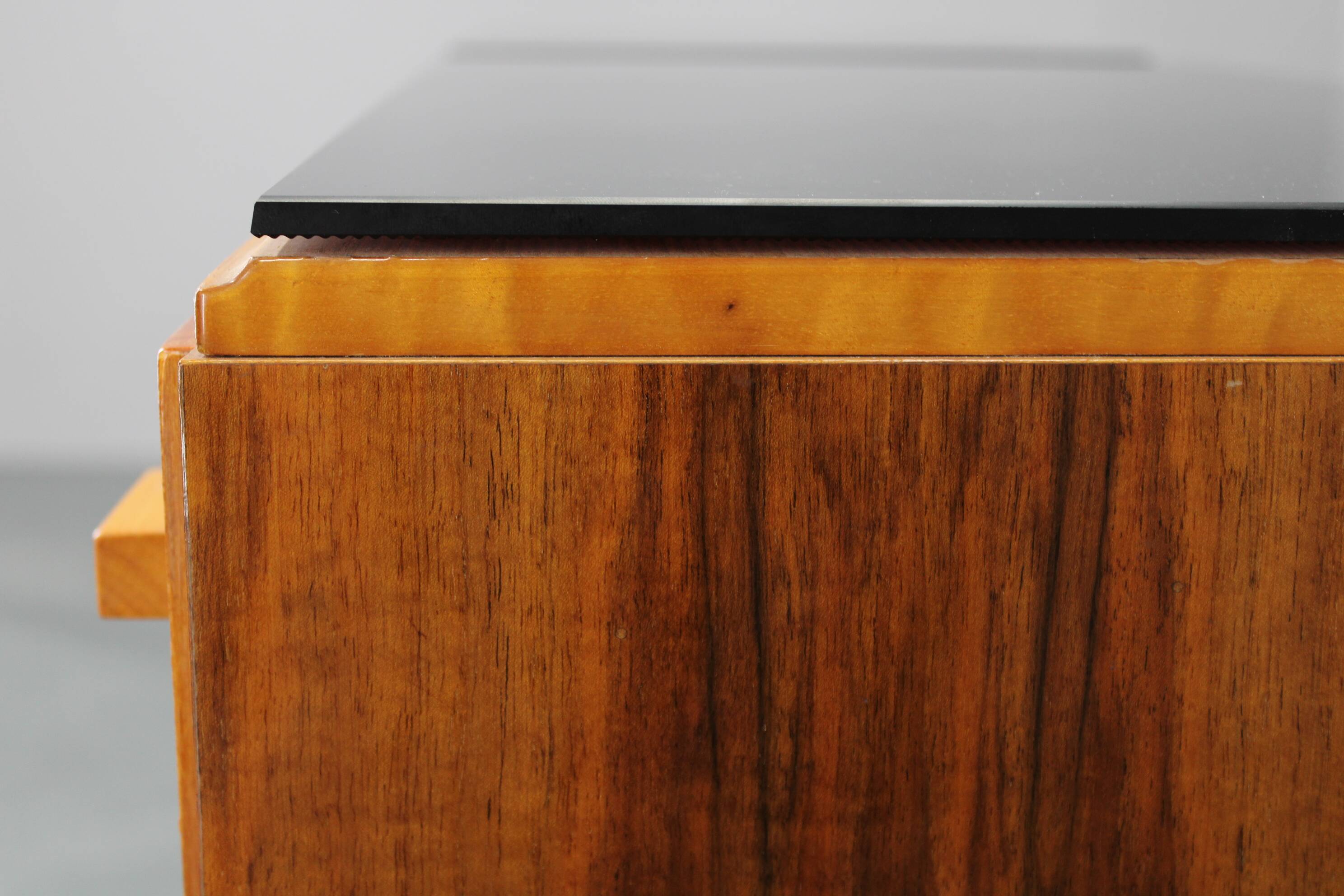 1960s František Mezulaník mid-century maple nightstands with black glass tops