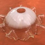 1930s Clear and Milk White Glass Ruffled Lampshade
