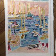Lithograph of the port of Cannes by Jules Cavaillès.