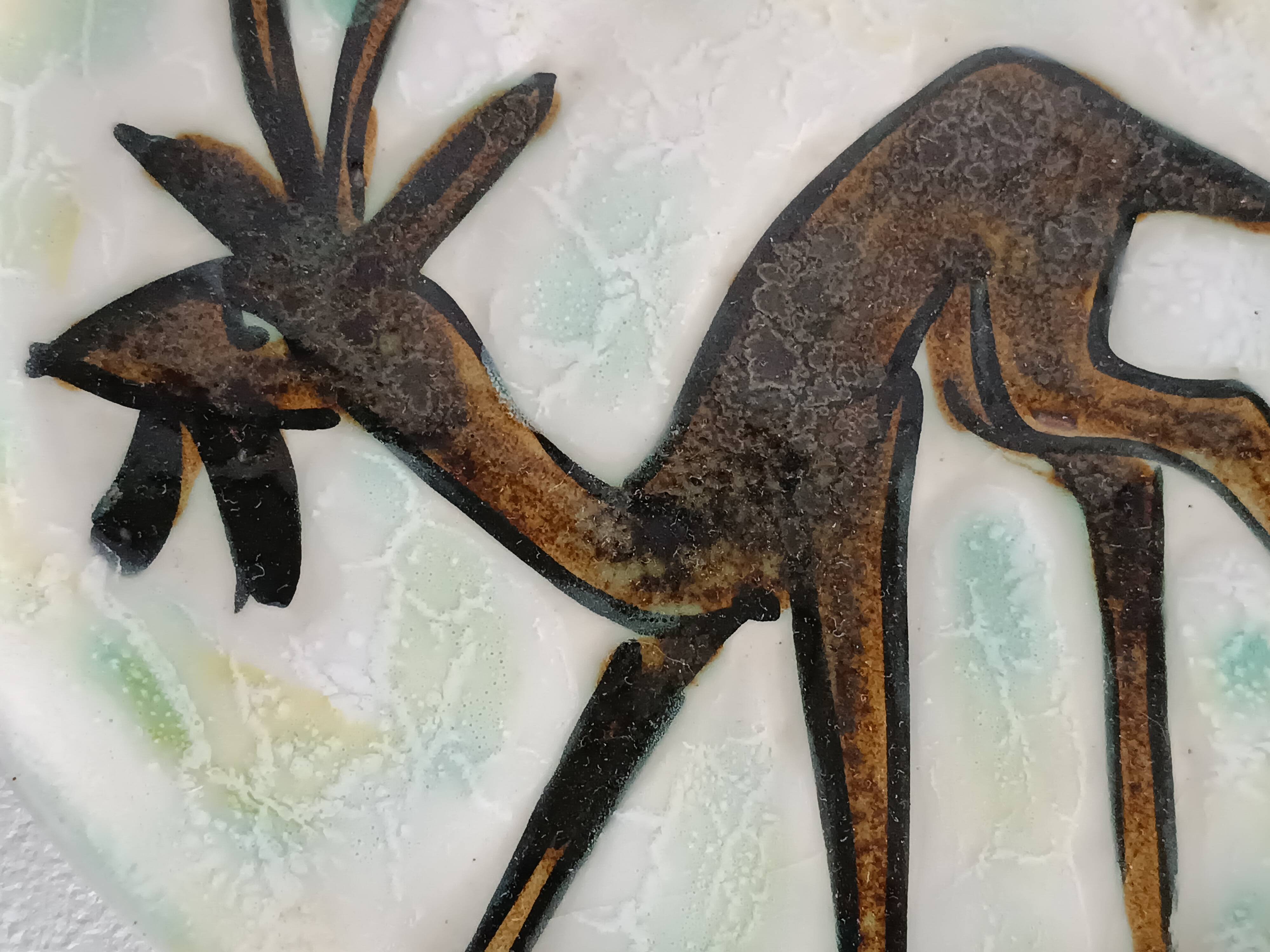 Ceramic plate by Jacques Marie, deer decoration, 1960