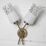 Pair of brass and glass wall lights 1960
