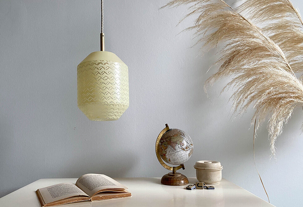 Hanging lamp yellow globe chiseled