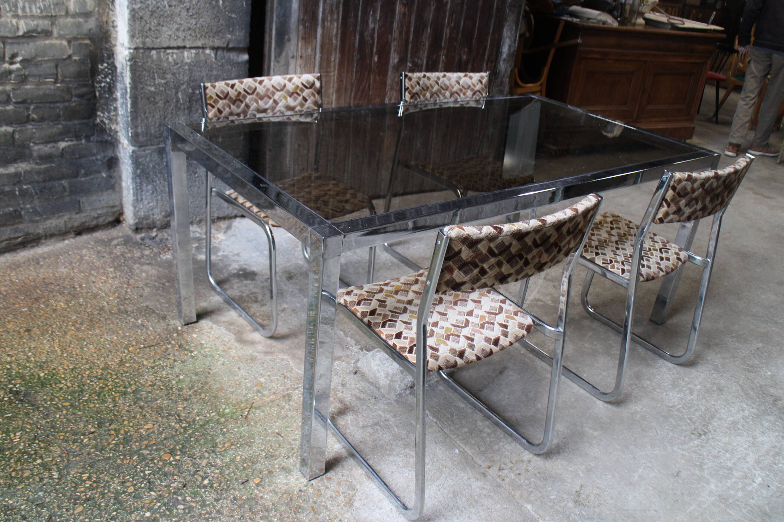 Vintage table chrome legs and smoked glass top